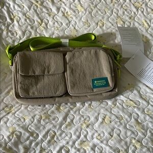Lululemon Athletica Tan Messenger Bag with Green Strap